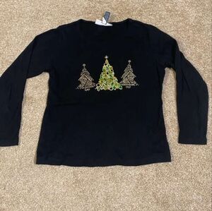 Scott Black Top with Gold and Green Tree Design